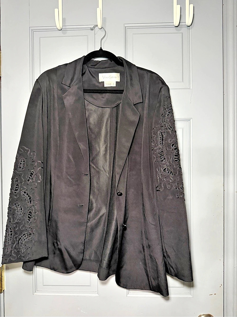 Vintage Y2K Vera Cristina Women's Silk Blazer in Black Size Large